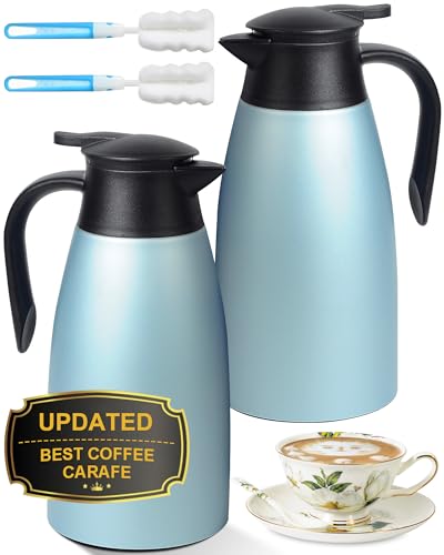 Image of 70 OZ Updated Thermal Coffee Carafe for keeping hot, 2 PCS Carafes for hot liquid, Insulated Coffee Carafe Stainless Steel Vacuum Thermal Pot for Coffee, Hot Water,Keep Hot 12 Hours (Blue+Blue)