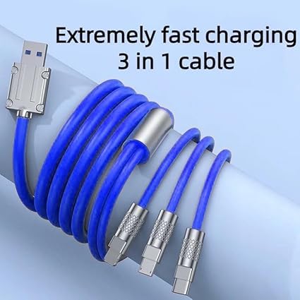 Image of Original 120W Ultra Fast Charging Zinc Alloy 3-in-1 Data Cable for Mobile Phone Fast Charging Universal Charging Cable (Blue) (APR157)