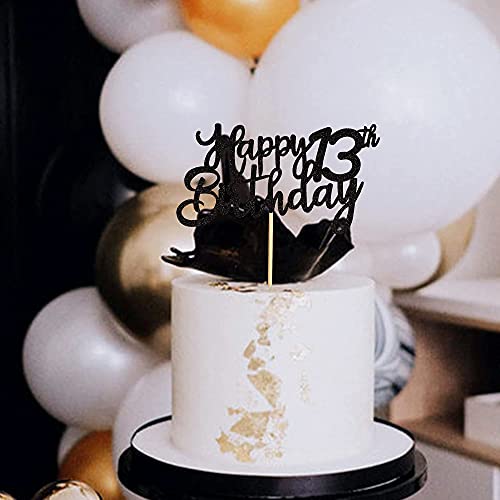 Image of FestikoBlack Glitter 13th Happy Birthday Cake Topper Boys Girls Food Picks for Celebrating Thirteen Years Old Birthday Anniversary Party Decorations Supply