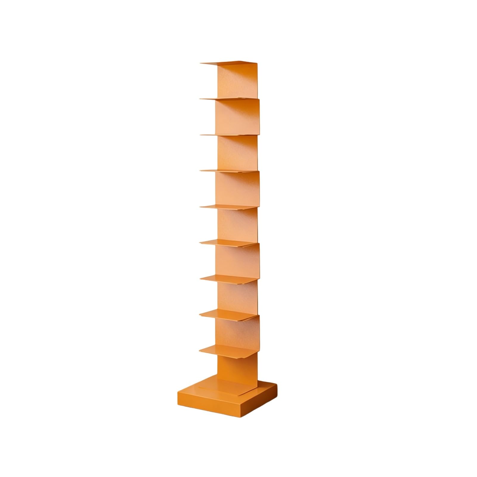 Vertikales Säulen-Bücherregal Mit Beschwertem Standfuß, An DREI Seiten Offenes Design, Freistehendes Metallregal Für Wohnzimmer, Esszimmer, Büro Und Arbeitszimmer(Orange,9-Tier)