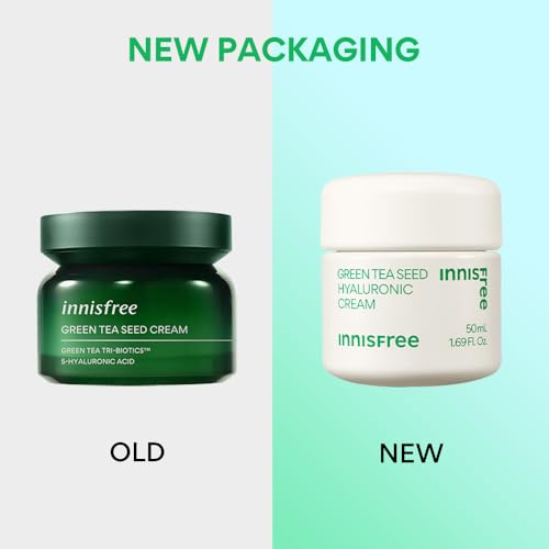 Image of Innisfree Green Tea Seed Moisturiser with Hyaluronic Acid 50Ml| Hydrating & Soothing Face Cream | Non oily & Sticky | Korean Skincare for Dry & Dehydrated Skin For Dry Skin, Normal & Sensitive Skin