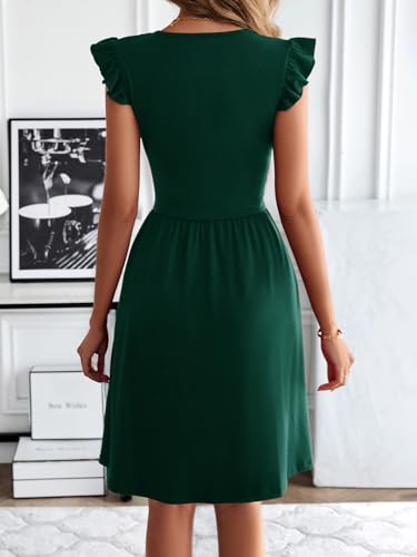HELYO Women's Summer Dresses Cute V Neck Ruffle Sleeve Cocktail Short Work Casual Dress with Pockets 6482