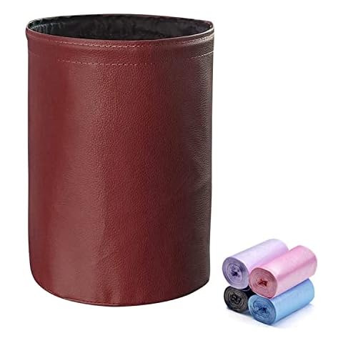 Luckindom Car Trash Can, Foldable Garbage Bin Waterproof Leather Organizer Bag with Strong String for Headrest, Red Cover