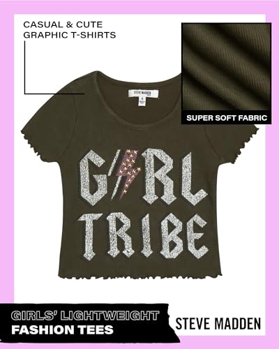 Steve Madden Girls' Shirt - Casual Short Sleeve Fashion Logo T-Shirt for Girls - Kids' Graphic Tee - Youth Top (4-16)2