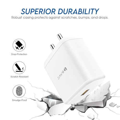 Image of BAVE 80W Supervooc Charger With Cable | USB-A Power Adapter | Fast Charging Wall Plug | Compatible With Oppo, OnePlus, Android Devices | Compact Travel Charger For Home & Office Use, White