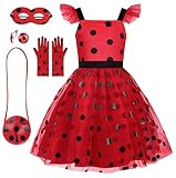 EleFairy Ladybug Costume Girls Ladybug Dress Lady Bug Costumes for Kids Ladybugs Dress Up Set Halloween Birthday Outfit (3-4T/110)