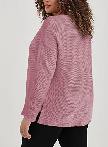 Image of Eytino Womens Plus Size Sweaters Casual Long Sleeve Loose V Neck Button Henley Tops Pullover Knit Jumpers,(1X-5X)