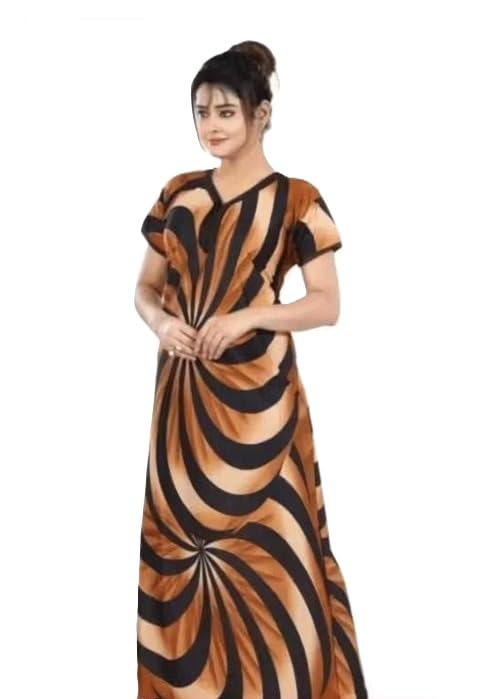 Nighty for Women | Satin Printed Maxi Night Gown with Robe | Short Sleeve Round Neck Sleep Dress-image-22