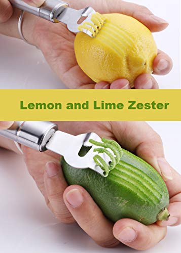 Yueshico Lemon Zester Grater - Stainless Steel Lemon Twist Tool with Channel Knife and Hanging Loop, Orange Citrus Kitchen Peeler Tool
