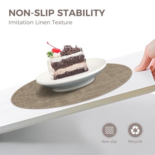 13" Round Placemats Set of 8, Reversible Faux Leather Heat Resistant Table Mats, Waterproof Oilproof Wipeable Table Protective Placemats for Vinyl, Washable for Indoor & Outdoor Use (8, Light Coffee) by NCUE - Image 4