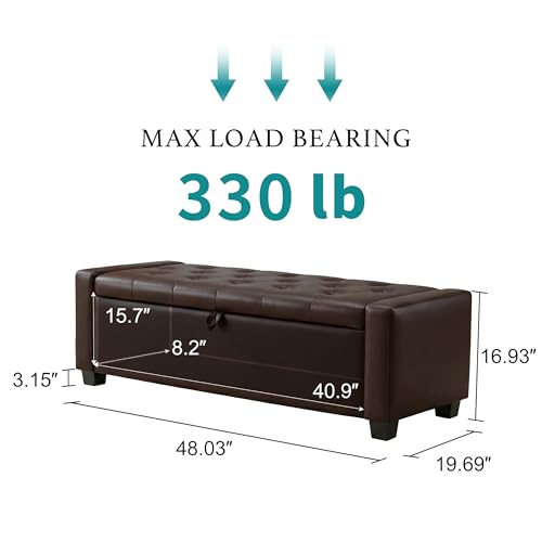 Image of Huatean Home 48 inch Ottoman with Storage, Storage Ottoman Bench with Safety Hinge, Upholstered Entryway Bench with Seating for Bedroom, Living Room, Holds up to 330 lb, Dark Brown