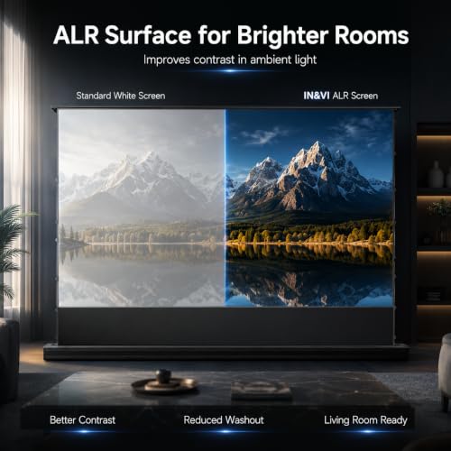Image of IN&VI 100 inch Motorized ALR Projector Screen Floor Rising Standard /Long Throw | Anti Light Daylight Automatic Electric Movie Black Indoor Screen Pull Up 4K /8K Ultra HD Active 3D(16:9) Wrinkle-free