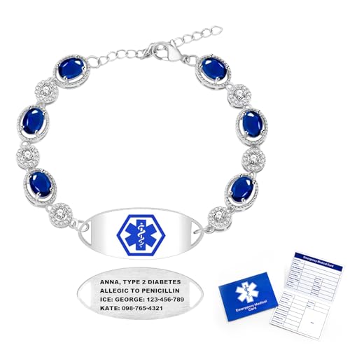 Personalized Medical Alert Bracelets for Women,Customized Medical Bracelet for Woman,Engarved Medic Id bracelets,Diabetic Bracelet Type 2,Epilepsy Allergy bracelets for Women