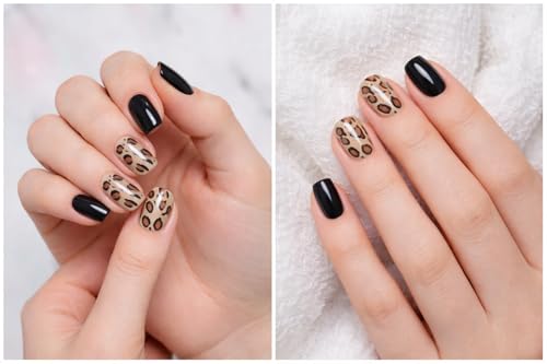 Image of 24 Pcs Reusable Artificial Nails Fake Nails with Glue and Kit|Wild Black Luxe Animal Print Pop Press On Nails | ABS Material UV Protected Long Lasting Finish | Reusable Customizable Nail Kit |Medium Square Nails