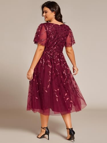 Image of Ever-Pretty Womens Embroidered Tulle Plus Size Cocktail Evening Party Dress A-Line Midi Wedding Guest Dresses for Curvy Women