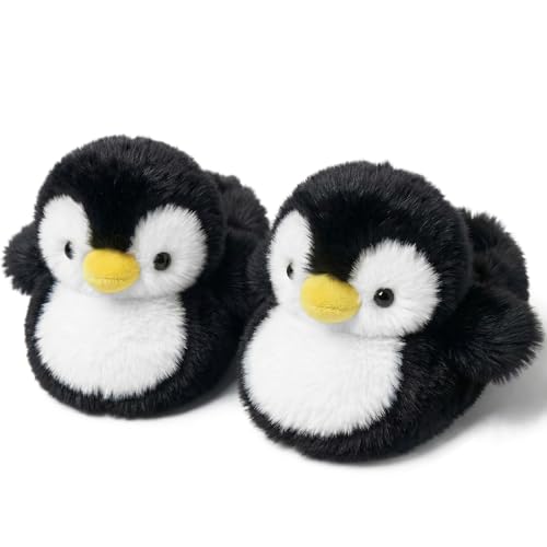 ARELUX Women Slippers Cute Penguin Animal Slippers Novelty Furry Slippers Winter Warm House Shoes Cartoon Slippers Outdoor(Black Medium)