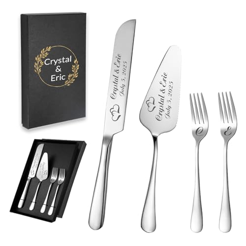 Comparison: Best Knives For Wedding Registry 3 Personalized Wedding Cake Knife and Server Set, Custom Names Cake Cutting Set with Stainless Steel Forks, Customized Bridal Anniversary Birthday Wedding Registry Gifts (Silver)