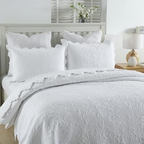 Brandream White Quilt Cotton Set Twin Size Farmhouse Bedding Matelasse Coverlet Set Oversized Bedspreads Twin XL 2-Piece Cover