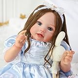COSYOVE Lifelike Reborn Baby Dolls - Stella 22 Inch Realistic Baby Doll Real Life Cloth Body Baby Dolls with Brown Hair Princess Toddler Dolls with Dress for Kids Age 3+