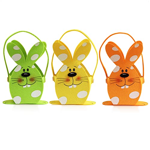 COM-FOUR® 3x Osternest mit Hase - Osterkörbchen aus Filz zum Befüllen - Filztasche Osterhase zum Verschenken - Osterdeko - Frühlingsdekoration (03 Körbe - Häschen mit Punkten)