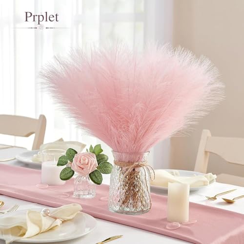 Image of Faux Pampas Grass - 24 Pcs Small Artificial Flowers for Living Room Home Office and Wedding Decoration (Pink)