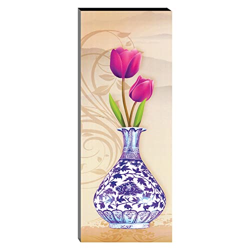 Image of Indianara Set of 3 Flowers in Vases MDF Art Painting (3831FL) without glass 4.5 X 12, 9 X 12, 4.5 X 12 INCH