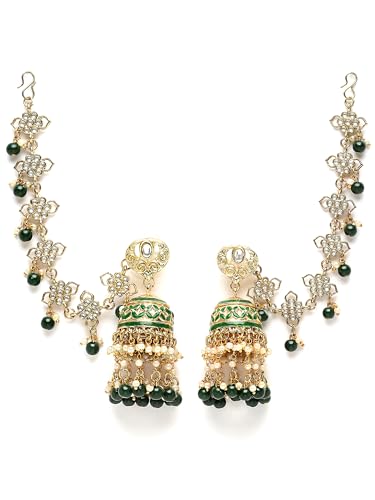 Image of Karatcart Gold Plated Pearl Chain Kundan Kaanchain Earrings for Women