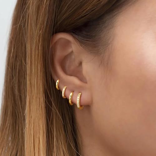 Gold Huggie Hoop Earrings Set for Women, 14K Real Gold Plated Small Hypoallergenic Earrings Sets for Multiple Piercings Jewely, Tiny Cartilage Hoop Earrings for Women3