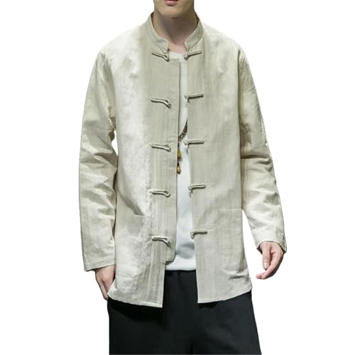 Costume d'automne en coton et lin homme ensemble manches longues col montant