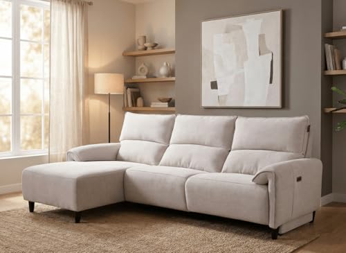 DecoInParis Canapé d’Angle Relax électrique en Tissu Beige LUDMILA - Angle Gauche