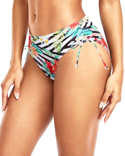 Image of Daci Women Mid Waist Bikini Bottoms - Full Coverage Swim Bathing Suit Bottom Side Tied Swimsuit Bottoms