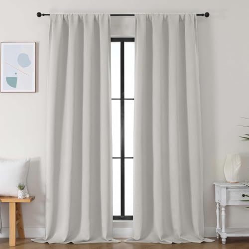 Image of Simplebrand Ava Natural Blackout Curtains for Bedroom 96 Inches Long 2 Panels, Solid Thermal Insulated, Energy Saving Living Room Window Treatment Curtains Blackout Drapes, W40 x L96 Inch, Natural