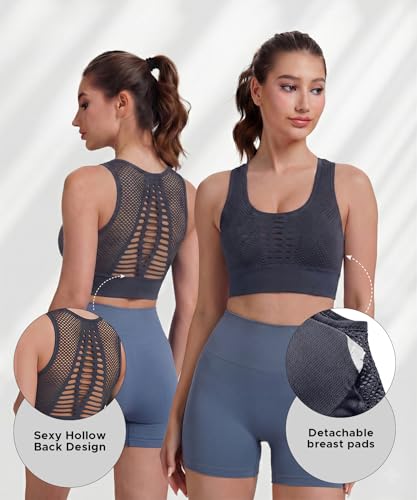 Image of SEASUM Women's Longline Sport Bra Seamless Yoga Crop Top Medium-Low Support Workout Bra