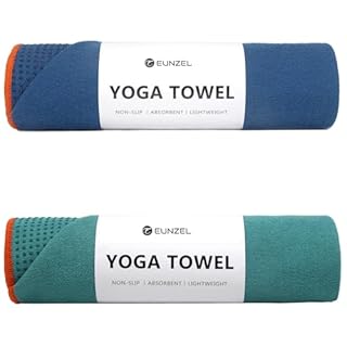Eunzel 2 Pack Hot Yoga Towel with Grip Dot, Non Slip Yoga Mat Towe Sweat Absorbent Towel for Hot Yoga,Bikram, Pilates and Fitness 72" x 24", Dark Cyan/Steel Blue