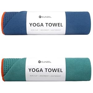 Eunzel 2 Pack Hot Yoga Towel with Grip Dot, Non Slip Yoga Mat Towe Sweat Absorbent Towel for Hot Yoga,Bikram, Pilates and Fitness 72″ x 24″, Dark Cyan/Steel Blue