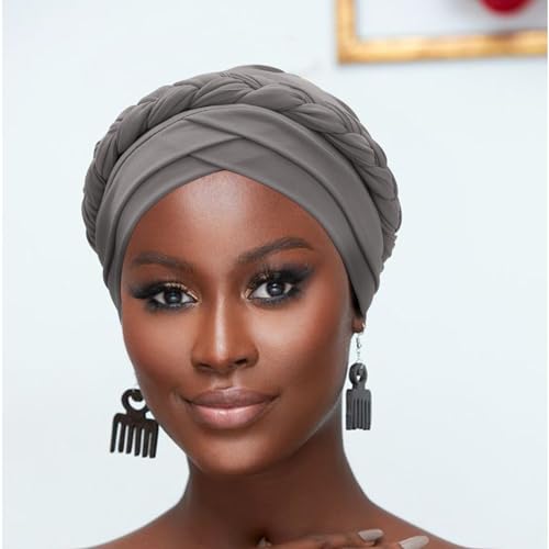 Image of DRESHOW Turban Pre-Tied Twisted Hat Thread African Head Wraps for Black Women Chemo Cancer Cap Braid Hair Cover