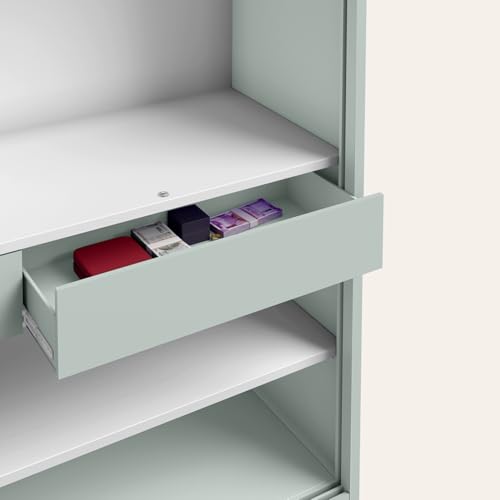 Image of Interio by Godrej Slide N Store XL 2-Door Steel Wardrobe | Matte Sky Gray, 1-Year Warranty, 2 Drawers