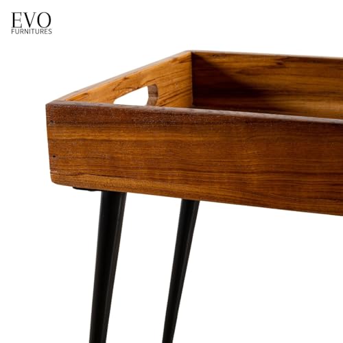 Image of Trayva Table | Solid Mango Wood Tray Table with Iron Legs - Multipurpose Bedside & End Table for Living Room | Handcrafted Accent Furniture