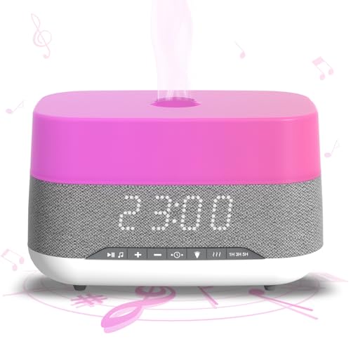PRIBUY 300ml Essential Oil Diffuser with Bluetooth Speaker & Alarm Clock | Auto Shut-Off, Colorful Night Light, Timer for Bedroom, Office, Yoga（White）