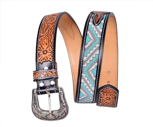 Western Beaded Belt Hand Tooled Leather Belt Beaded Belt For Men and Women 30IS1074