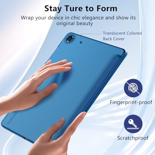 Image of MoKo Trifold Case for Galaxy Tab A9 Plus /A9+ 11 Inch 2023, Dark Sea Blue | Slim Stand Hard PC Translucent Back Shell Smart Cover, Auto Sleep /Wake, Light, Anti-scratch, 2 Adjustable Angle