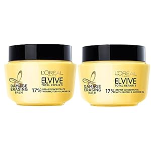 L’Oreal Paris Hair Care Elvive Total Repair 5 Damage Erasing Balm, Conditioning Hair Mask for Damaged Hair, with Almond and Protein, 8.5 fl; oz, (Pack of 2)