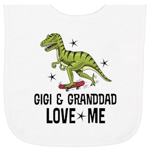 inktastic Gigi and Granddad Love Me Grandson Dinosaur Baby Terry Cloth Bib