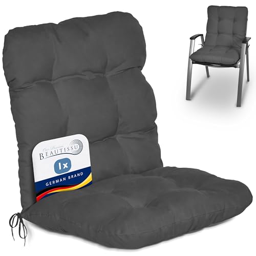Beautissu Coussin Exterieur Jardin Flair NL - Coussin Chaise Jardin pour Chaise, Fauteuil ou transat de Jardin, terrasse ou Balcon - 100x50x8cm - Dossier Standard – Anthracite