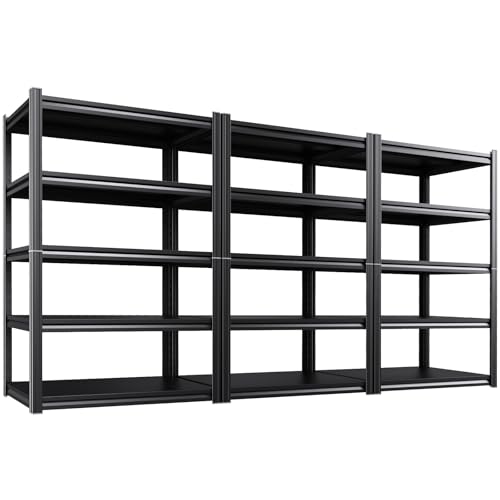 Image of 3-Pack Heavy Duty Garage Shelving for Large Storage & Garage Organization, 71 inchH x 46 inchW x 20 inchD Adjustable 5-Tier All Metal Storage Shelf for Tools, Storage Bins, Bulk Items, Warehouse & Workshop