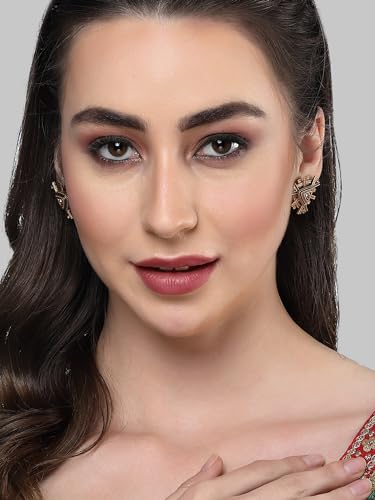 Image of Karatcart Silver Tone Diamond Shape Pink and Blue Carved Stone Studded Drop Earrings for Women