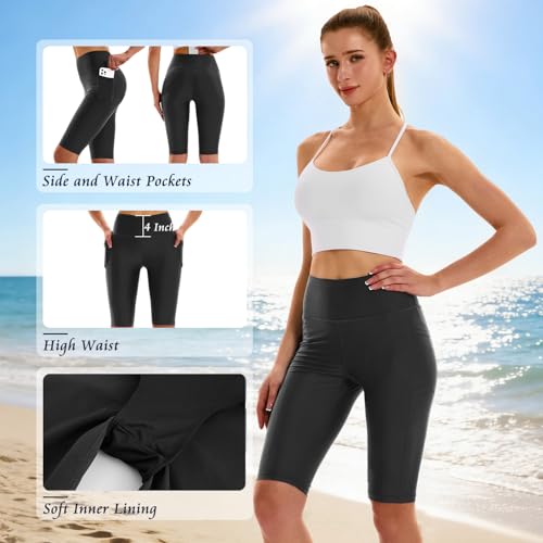 Image of HODOSPORTS Women's 3'' /5'' /7'' /9'' /12'' Swim Board Shorts UPF50+ High Waisted Quick Dry Swimsuit Bottoms with Pockets Liner