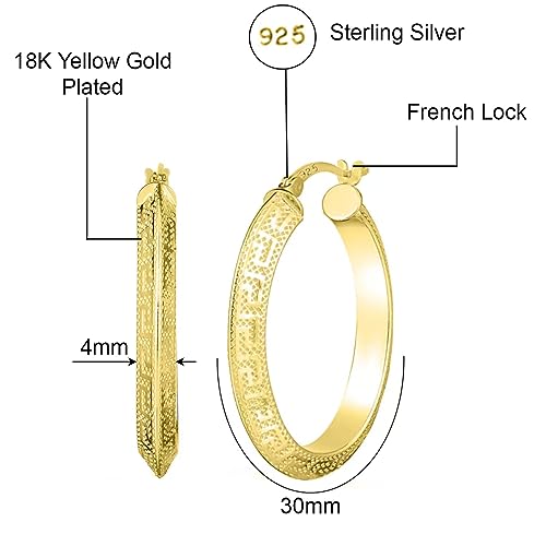 Savlano 925 Sterling Silver Greek Key Pattern Hoop Earrings-18K Gold Plated 30MM Round Hoop Earrings for Women Comes with Gift Box-Made in Italy3