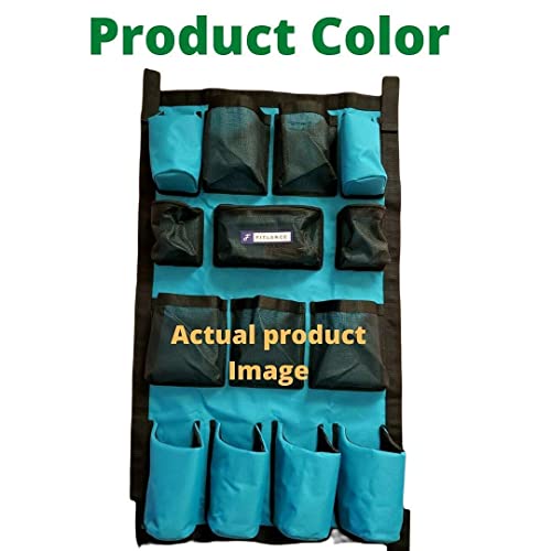 FITLANCE Equine Long Trailer Door Caddy – Horse Trailer Grooming Bag with Pockets, Stall & Barn Organizer, Tack Room Storage, Hanging Hook & Loop Straps + Mounting Hardware Included(Teal)