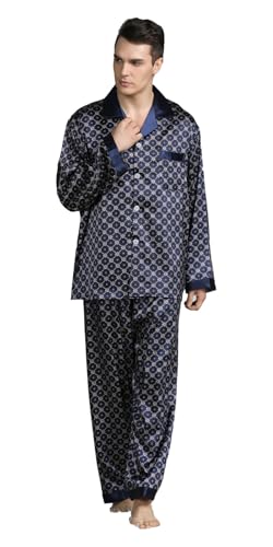 Men's Satin Pajamas Set of Upper Shirt and Long Pants made of Artificial Silk in Elegant Patterns,5+ Colors,丝绸睡衣